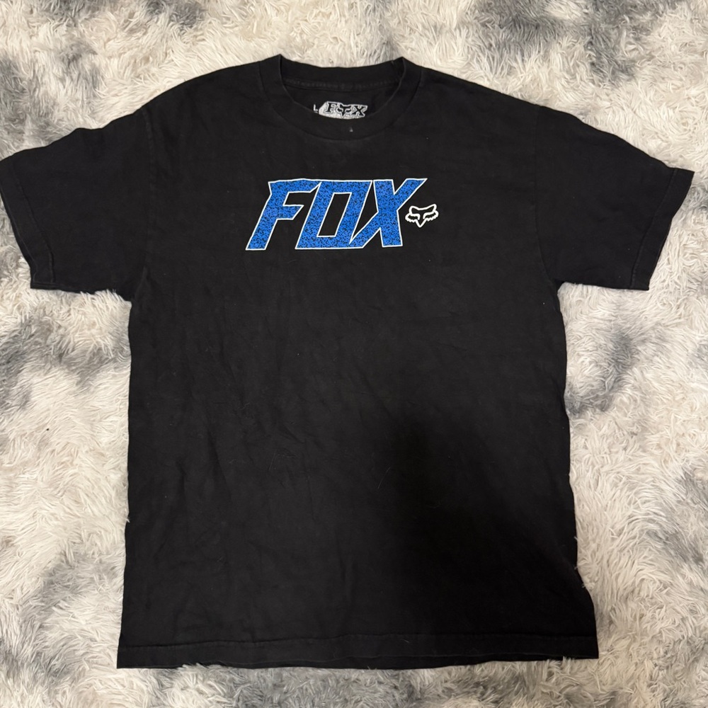 Fox Men's Black Tee with Blue Logo